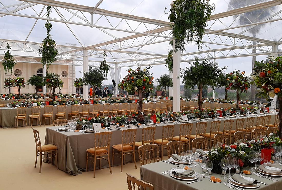 Clear top crystal Marquee for outdoor prestigious event at Villa Miani, Rome, Italy