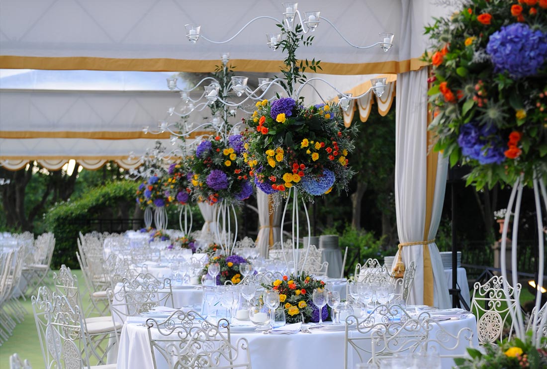 Bespoke marquee tents for prestigious Gala Dinner in the beautiful gardens surrounding Villa Aurelia, Rome